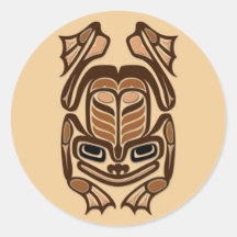 Native Haida Art Frog - brown Round Stickers