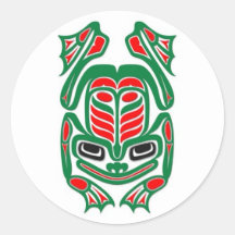 Native Haida Art Red and Green Frog - white Stickers