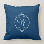 Navy and White Ornate Monogram kissen