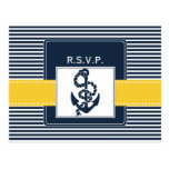 navy stripes, anchor, nautical wedding rsvp postkarten