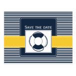 navy stripes, lifebuoy, nautical save the date postkarten