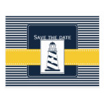 navy stripes,lighthouse, nautical save the date postkarten