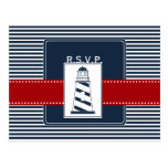 navy stripes,lighthouse, nautical wedding rsvp postkarten