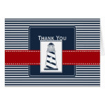 navy stripes,lighthouse nautical wedding Thank you karten