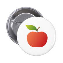Netter roter Apfelapfel mit grünem Blattknopf Button