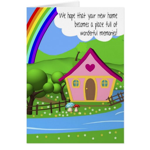 Neue Zuhause-Cartoon-Haus-Grußkarte | Zazzle