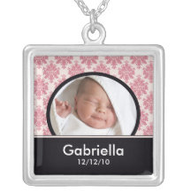 Neuer Baby-Halsketten-Foto-Schwarz-Rosa-Damast-Anh