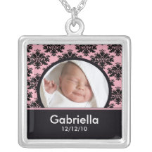 Neuer Baby-Halsketten-Foto-Schwarz-Rosa-Damast-Anh