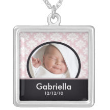 Neuer Baby-Halsketten-Foto-Schwarz-Rosa-Damast-Anh