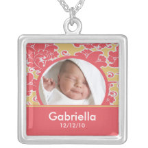 Neuer Baby-Halsketten-Foto-Schwarz-Rosa-Damast-Anh