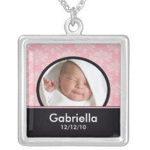 Neuer Baby-Halsketten-Foto-Schwarz-Rosa-Damast-Anh