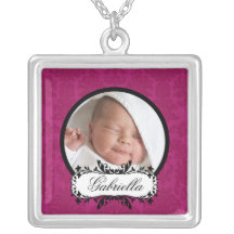 Neuer Baby-Halsketten-Foto-Schwarz-Rosa-Damast-Anh