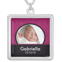 Neuer Baby-Halsketten-Foto-Schwarz-Rosa-Damast-Anh