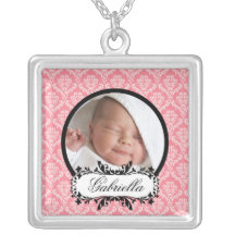 Neuer Baby-Halsketten-Foto-Schwarz-Rosa-Damast-Anh