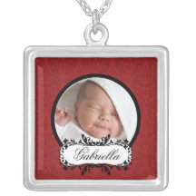 Neues Baby-Halsketten-Foto-Schwarz-roter Damast-An