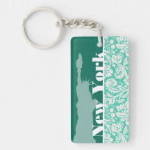 New York, Statue of Liberty, Seafoam Green Damask Keychain
