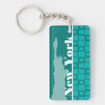 New York; Turquoise Squares; Retro Acrylic Key Chain
