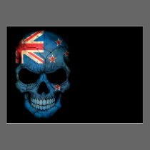 New Zealand Flag Skull on Black visitenkarten