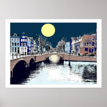 Niederländische Brücken-Vollmond Plakat