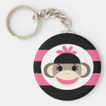Niedliche Baby-Mädchen-Socken-Affe-Schwarz-Rosa-St Schlüsselanhänger