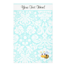 Niedliche Biene; Aquamarines Damast-Muster Personalisiertes Druckpapier