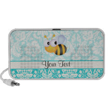 Niedliche Biene; Aquamarines Damast-Muster iPod Speaker