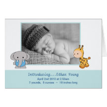 Niedliche blaues Baby-Jungen-Mitteilungs-Karte