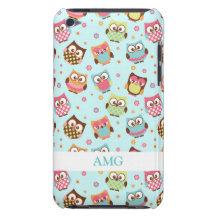 Niedliche bunte Eulen auf aquamarinem Muster iPod Touch Cover