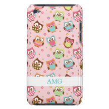 Niedliche bunte Eulen auf rosa Muster Barely There iPod Cover