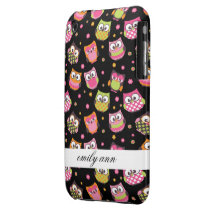 Niedliche bunte Eulen auf Schwarzem iPhone 3 Case-Mate Hülle