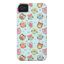 Niedliche bunte Eulen (hellblau) iPhone 4 Case-Mate Hüllen