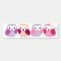 Niedliche bunte Eulen - rosa und lila Pastelle Autosticker