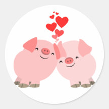 Niedliche Cartoon-Schweine im Liebe-Aufkleber