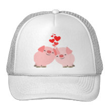 Niedliche Cartoon-Schweine im Liebe-Hut Baseballkappe