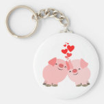Niedliche Cartoon-Schweine in der Liebe Keychain Schlüsselbänder