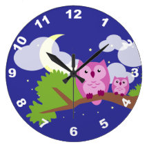 Niedliche Eulen-Mamma und Baby-Wand-Uhr