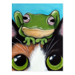 Niedliche Frosch-und Schildpatt-Katzen-Postkarte