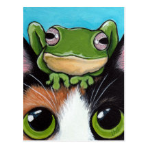 Niedliche Frosch-und Schildpatt-Katzen-Postkarte