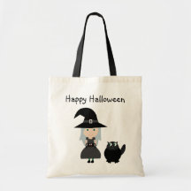 Niedliche Hexe-, Spinnen-u. Katzen-Halloween-Tasch