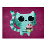 Niedliche Kitty-Katze mit Kawaii kleinem Kuchen Postkarten