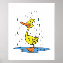 niedliche Pfützenente im Regen Plakate