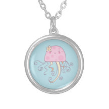 Niedliche rosa blaue Cartoon-Quallen Selbst Gestaltete Halskette