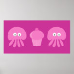 Niedliche rosa Cartoon-Quallen u. kleiner Kuchen k Plakatdrucke