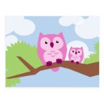 Niedliche rosa Eulen-Mamma und Baby Postkarten