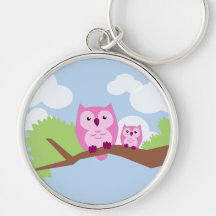 Niedliche rosa Eulen-Mamma und Baby Schlüsselband