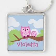 Niedliche rosa Eulen-Mamma und Baby Schlüsselband
