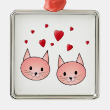 Niedliche rosa Katzen mit Herzen Weihnachtsbaum Ornamente