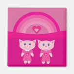 Niedliche rosa Liebekatzen u. Regenbogenmagnet Magnete
