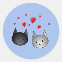 Niedliche schwarze und graue Katzen, mit Herzen Sticker