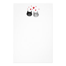 Niedliche schwarze und graue Katzen, mit Herzen Büropapier